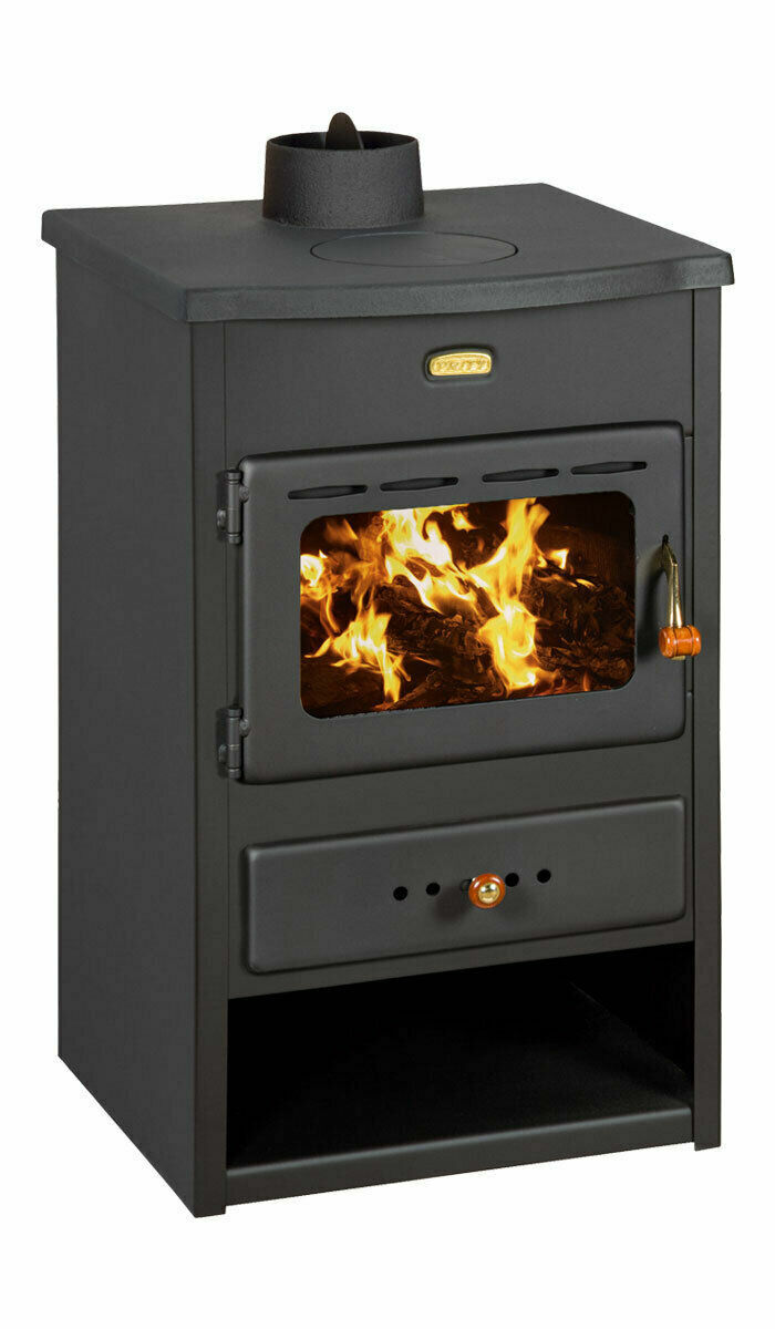 foto del prodotto stufa a legna con coperchio superiore in ghisa. stufa a combustibile solido. potenza termica di 9,5 kw. modello prity k1 cp