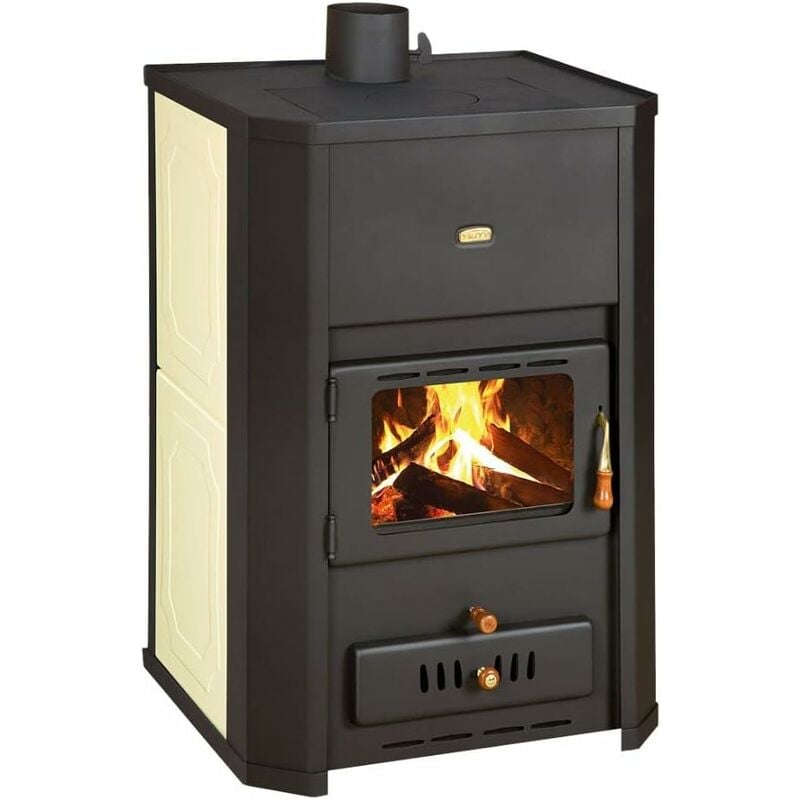 foto del prodotto stufa a legna per riscaldamento centralizzato. stufa a combustibile solido con caldaia integrata. potenza termica 6,1 18,2 kw. modello prity wd w24