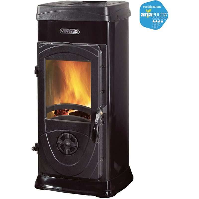 foto del prodotto stufa a legna super junior 5 kw nera misure cm.36,0x41,9x77,1h. peso kg.64