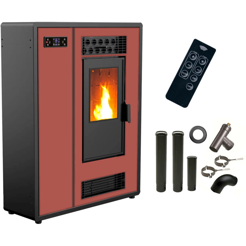 foto del prodotto stufa a pellet air slim astral 12,2 kw sannover bordeaux kit di raccordo per fumista