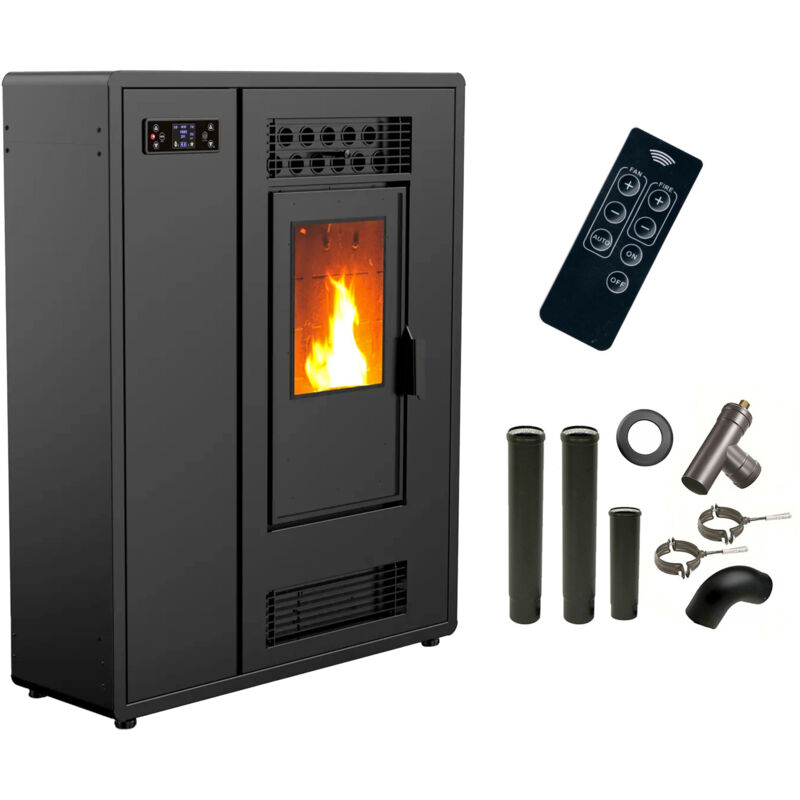 foto del prodotto stufa a pellet air slim astral 12,2 kw sannover nero kit di raccordo per fumista