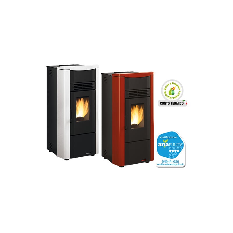 foto del prodotto stufa a pellet giusy evo 2.0 7 kw bianca conto termico misure cm.49,8x50,4x102,20h. peso kg.83