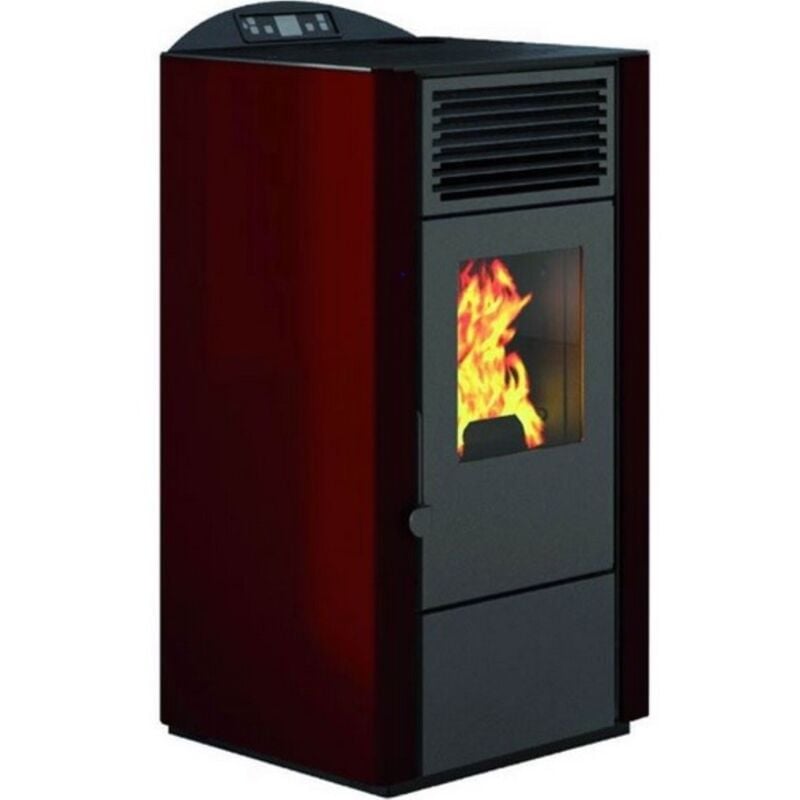 foto del prodotto stufa a pellet lory 9 kw rosso scarico poster.super.con telecomando eva calor