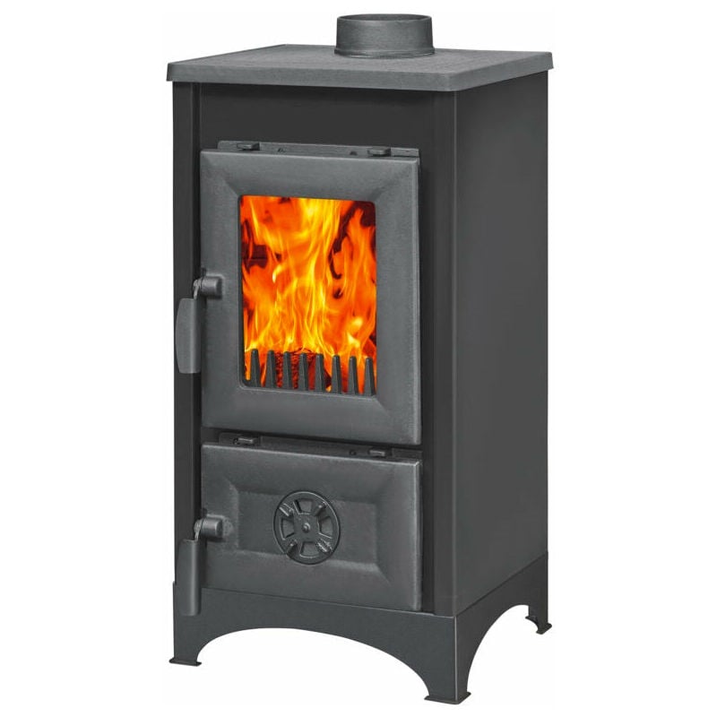 foto del prodotto stufa riscaldamento a legna con struttura in acciaio e ghisa 7.09 kw karusel mini black