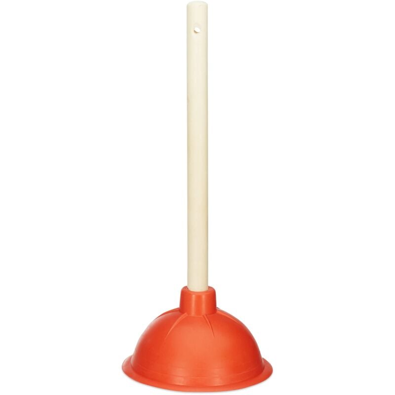 foto del prodotto sturalavandini a pressione, ventosa in gomma, manico estraibile e occhiello, stura wc doccia, rosso naturale - relaxdays