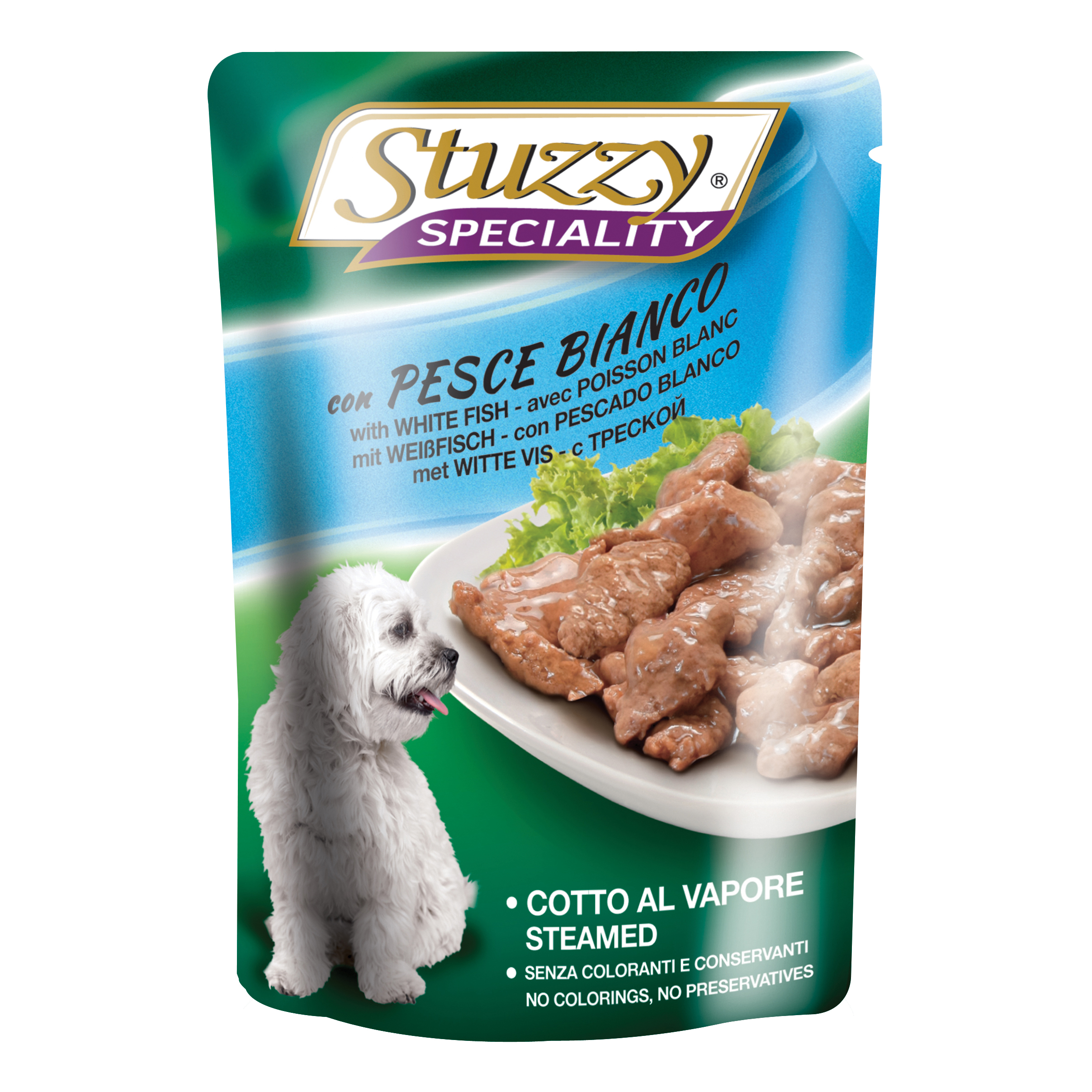 foto del prodotto stuzzy cane sfilaccetti busta adulto pesce bianco 100 gr
