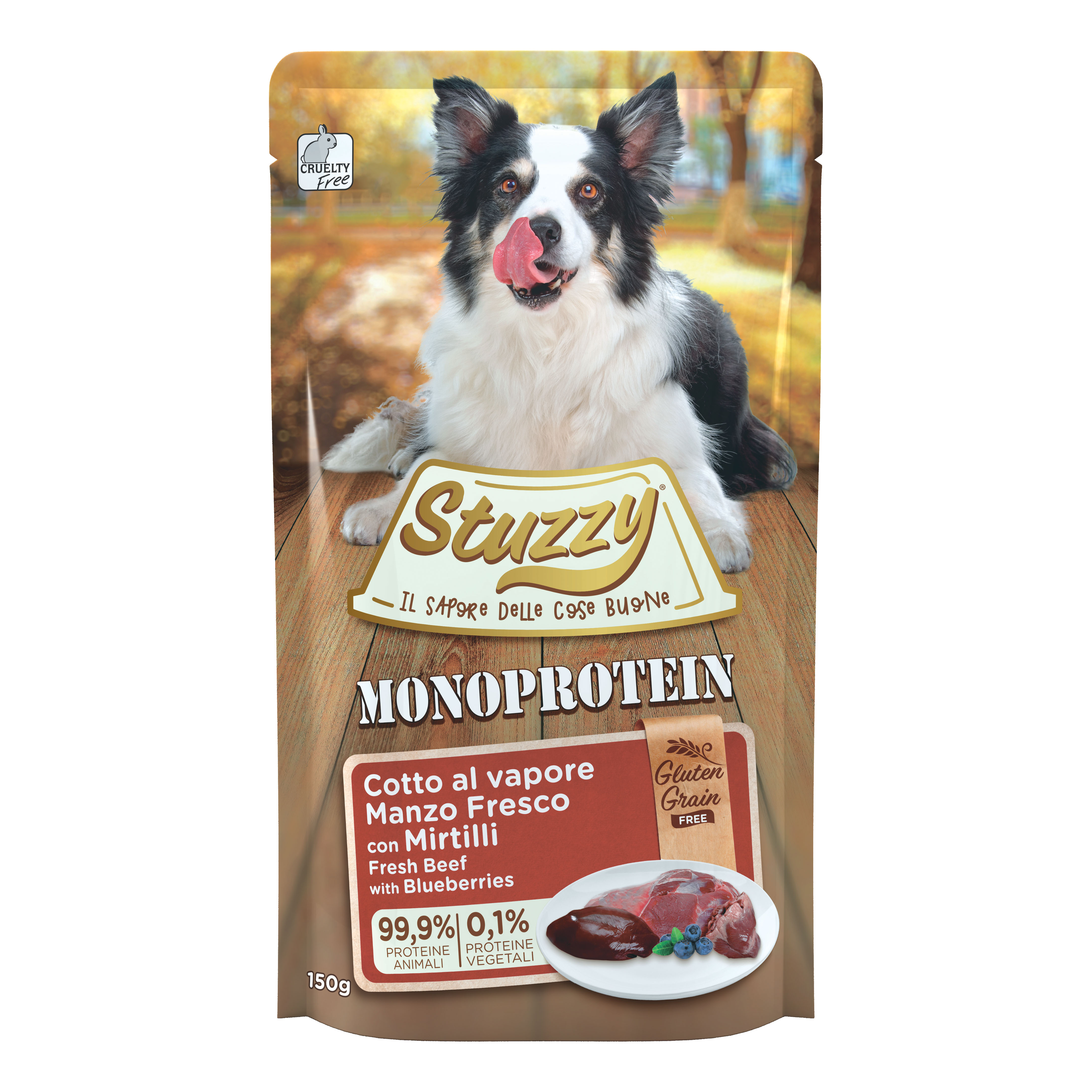 foto del prodotto stuzzy dog monoprotein manzo mirtillo 150g