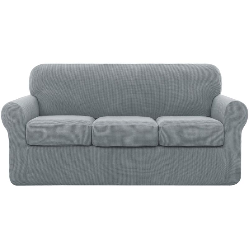 foto del prodotto subrtex copridivano 3 posti con 3 copricuscini, copridivano elasticizzato tre posti a prova di graffio lavabile 3 posti, grigio chiaro 