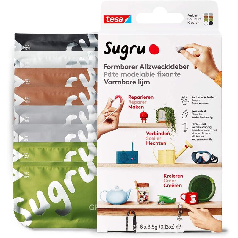 foto del prodotto sugru colla modellabile multiuso, pasta adesiva versatile, per riparare, incollare e fissare senza forature, confezione da 8 x 3.5 g,