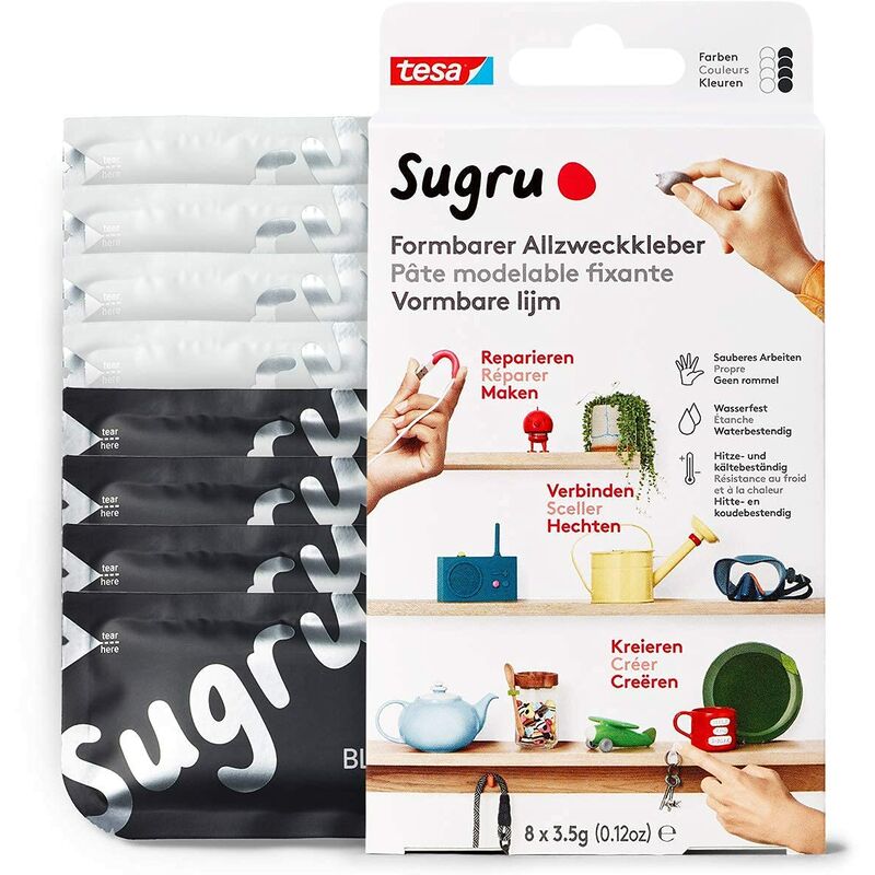 foto del prodotto sugru colla multiuso modellabile, pasta adesiva versatile, per decorare, incollare, riparare e per creazioni fai da te, confezione da 8 x 3.5 g,