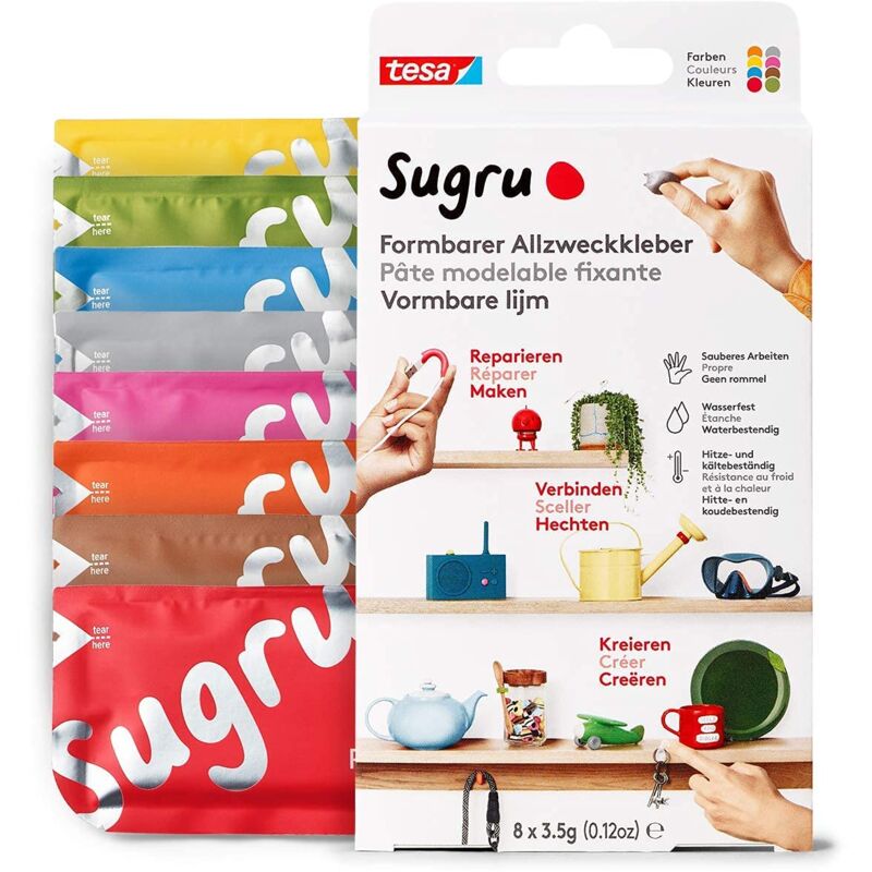 foto del prodotto sugru colla multiuso modellabile, pasta adesiva versatile, per decorare, incollare, riparare e per creazioni fai da te, confezione da 8 x 3.5 g,