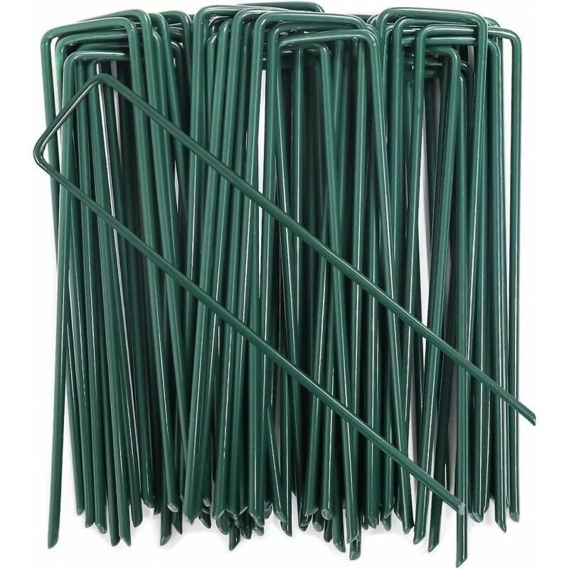 foto del prodotto suinga 100 graffe da giardino, erba sintetica, picchetti per fissaggio reti, chiodo metallico zincato.