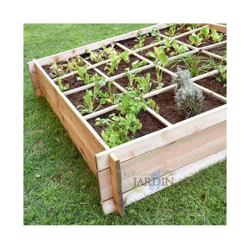 foto del prodotto suinga - fioriera in legno impregnato. orto urbano in legno 134 x 134 x 24 cm, 16 scomparti