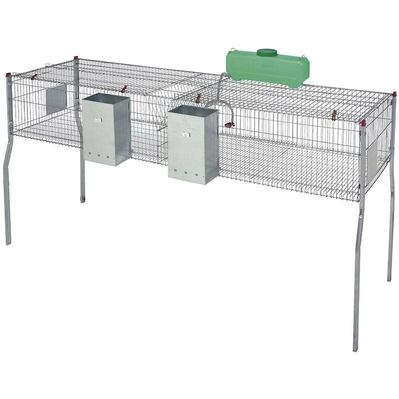 foto del prodotto suinga gabbia per conigli a 2 scomparti con pavimento in metallo 200 x 62 x 99 cm dotata di tramogge e abbeveratoi.