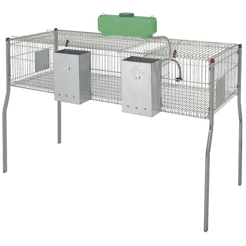 foto del prodotto suinga gabbia per conigli zincata con tramogge e abbeveratoi, 2 scomparti, pavimento in metallo, 157x63x98 cm