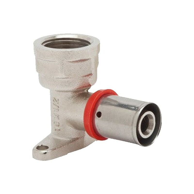 foto del prodotto suinga gomito femmina con supporto da 3 4 per tubo multistrato da 20 mm, utilizzo con macchina aggraffatrice, grigio