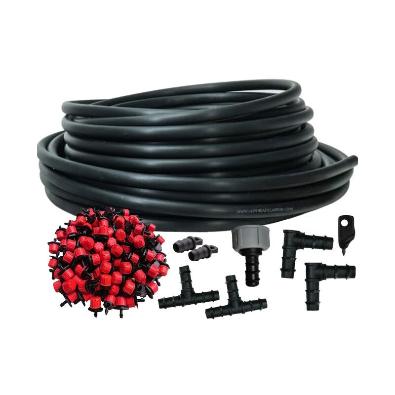 foto del prodotto suinga kit di gocciolamento completo 50 metri. include tubo da 16 mm 50 gocciolatori accessori per l installazione