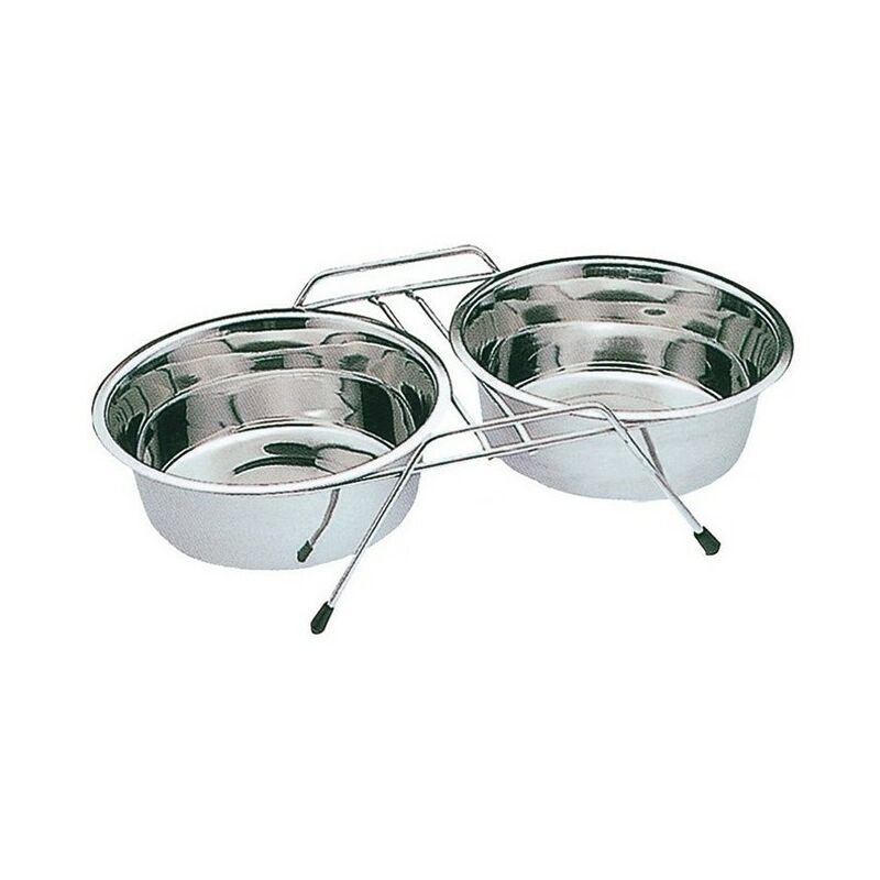 foto del prodotto suinga mangiatoia e abbeveratoio doppia per cani gatto con supporto 25 cm. 52 26,5 10 cm. capacit 2,8 litri x 2 ciotole