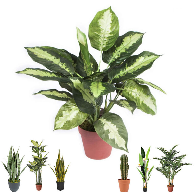 foto del prodotto suinga pianta artificiale calathea 49cm con vaso piante di plastica per la decorazione di giardini interni ed esterni