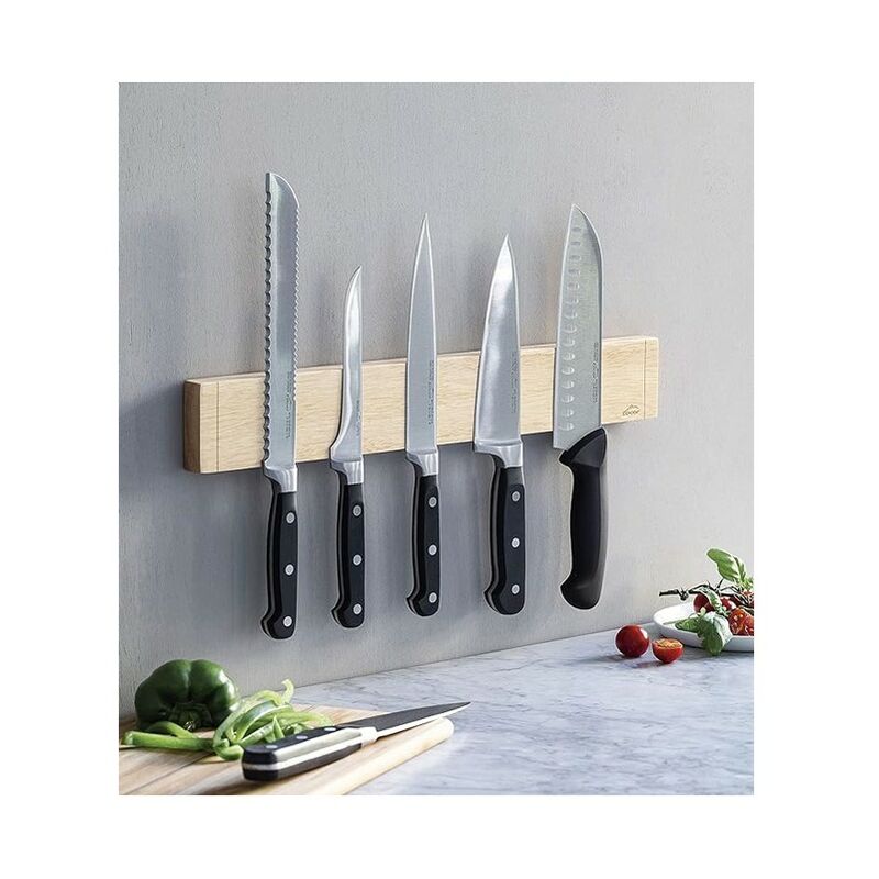foto del prodotto suinga portacoltelli magnetico, realizzato in legno di caucci , lunghezza 45 cm