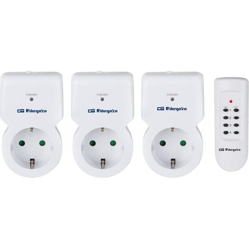 foto del prodotto suinga prese per telecomando orbegozo. 3 prese comandate con 1 telecomando . portata 30 metri.