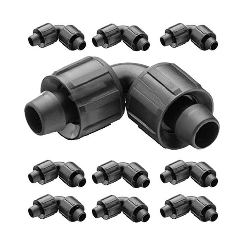 foto del prodotto suinga set di 10 gomito guaina 16 mm per sistema di irrigazione. manicotto a gomito per collegare due nastri di irrigazione, nero
