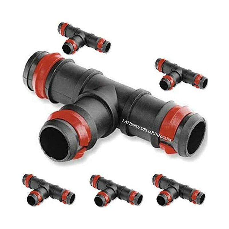 foto del prodotto suinga set di 10 te per irrigazione a goccia da 16 mm con anello di sicurezza. raccordo per tubo gocciolante 16mm