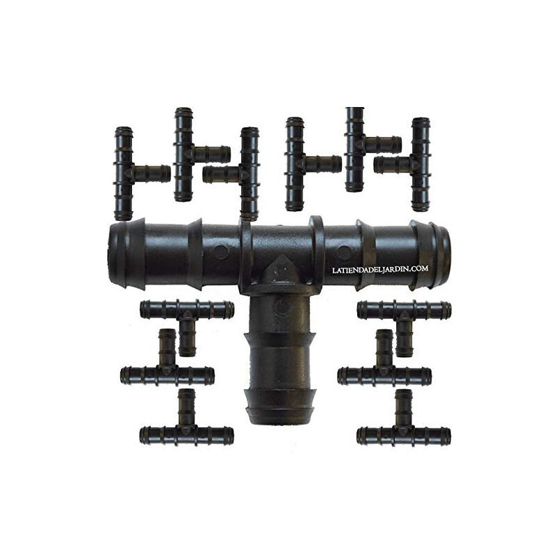 foto del prodotto suinga set di 100 te irrigazione a goccia 16mm raccordo a t per tubi da 16 mm raccordo a t per tubo di irrigazione 16 mm nero