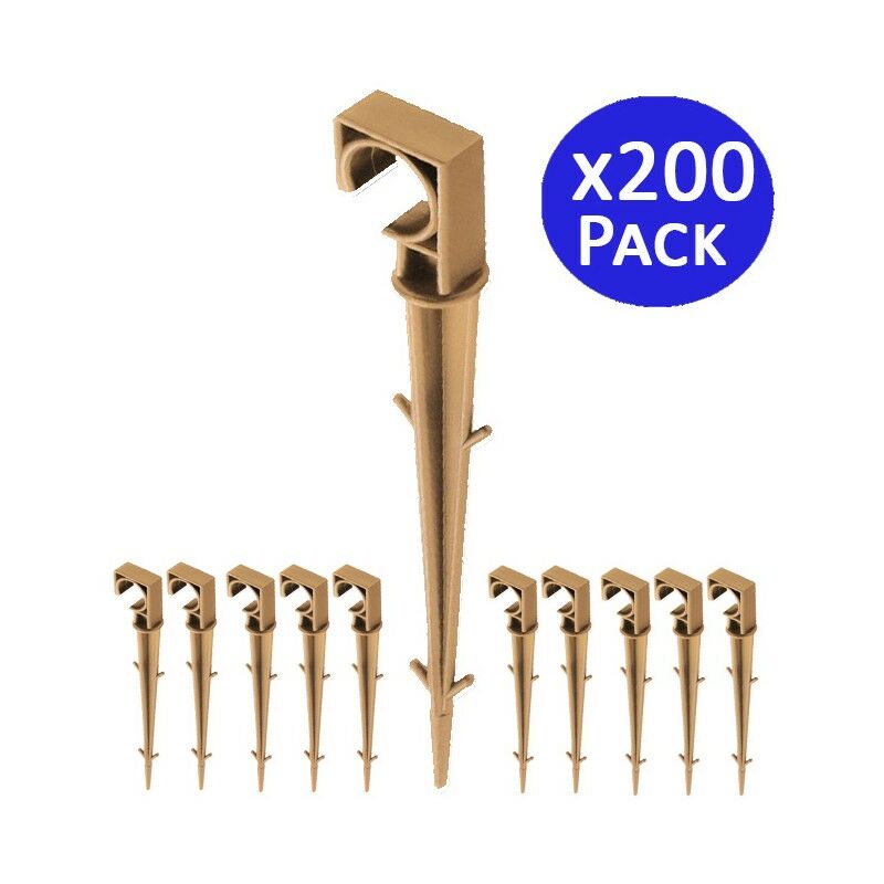 foto del prodotto suinga set di 200 cramponi di fissaggio in plastica, picchetti di fissaggio 16 mm per linea di drenaggio, tubi da giardino, marrone