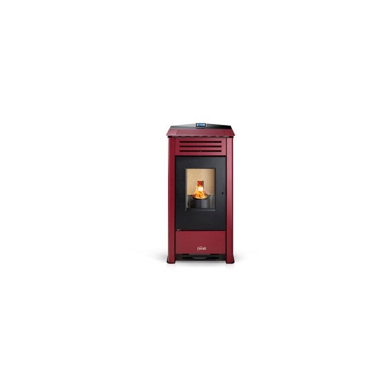 foto del prodotto suinga stufa a pellet ferroli omega 10 kw. efficienza e design superiori con superficie riscaldata, rosso