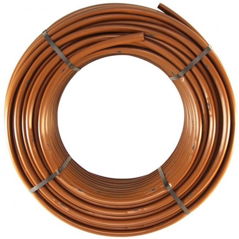 foto del prodotto suinga tubo di irrigazione a goccia da 16 mm con separazione da 33 cm tramite gocciolatore autocompensante, 100 metri, marrone