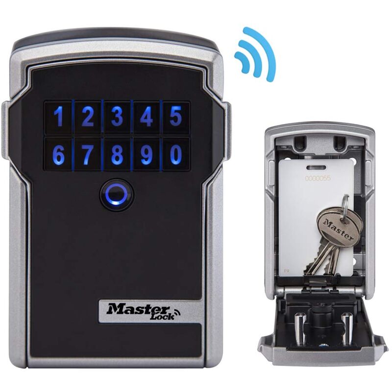 foto del prodotto suministros jaizkibel master lock smart connected key safe cassaforte da parete, bluetooth o combinazione, media 83 x 127 x 59 mm, per esterni,