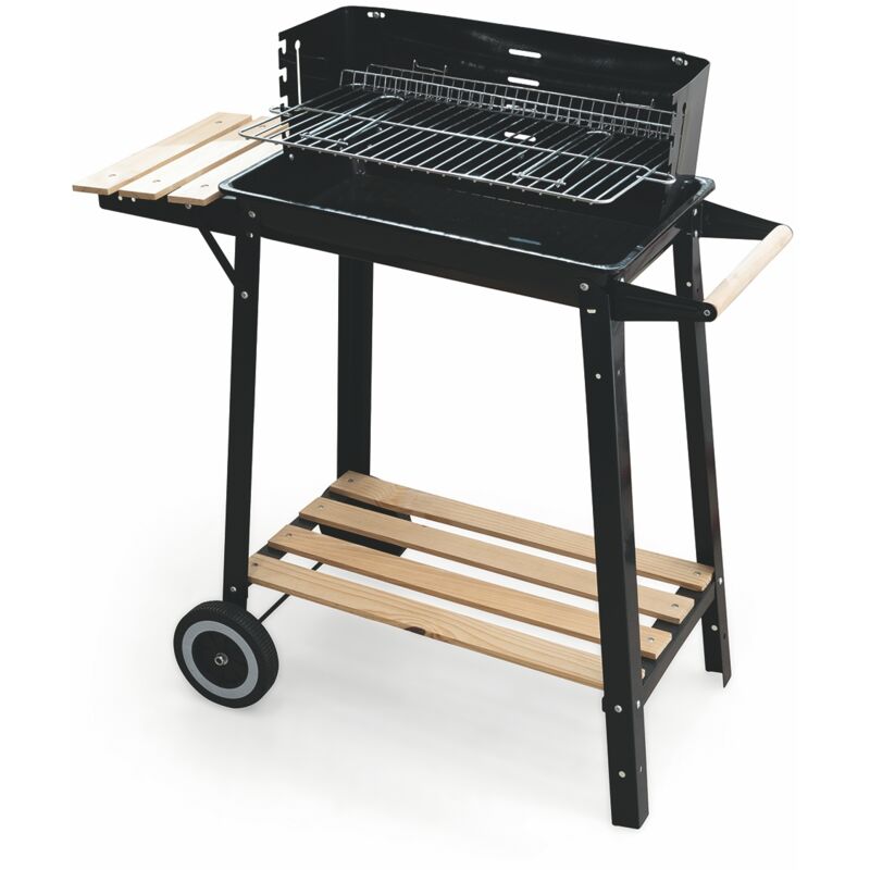 foto del prodotto sun day barbecue con ruote in acciaio inox e legno