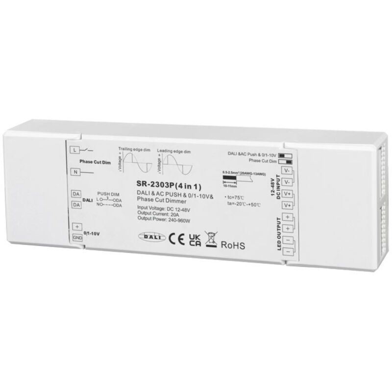 foto del prodotto sunricher controller led 4 in 1 12 48v dc triac 0 1 10v dali push