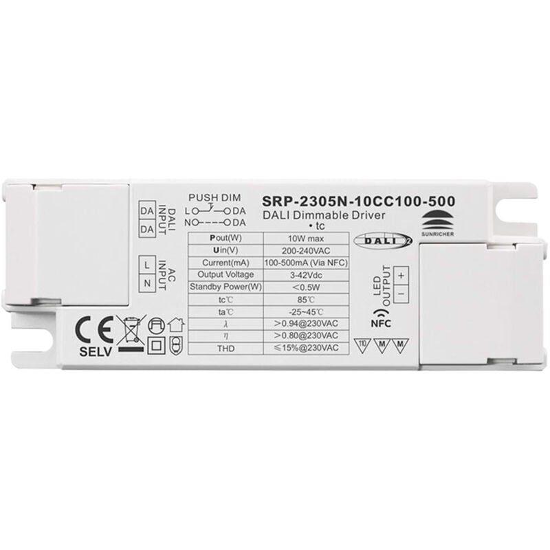 foto del prodotto sunricher driver dimmerabile dali dt6 monocolore 220 240v uscita 3 42v dc