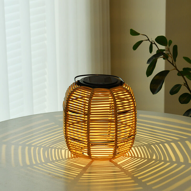 foto del prodotto sunshine treasure lanterna da balcone o da giardino, beige, illuminazione per esterni, plastica, rattan, solare 3000k, polyrattan