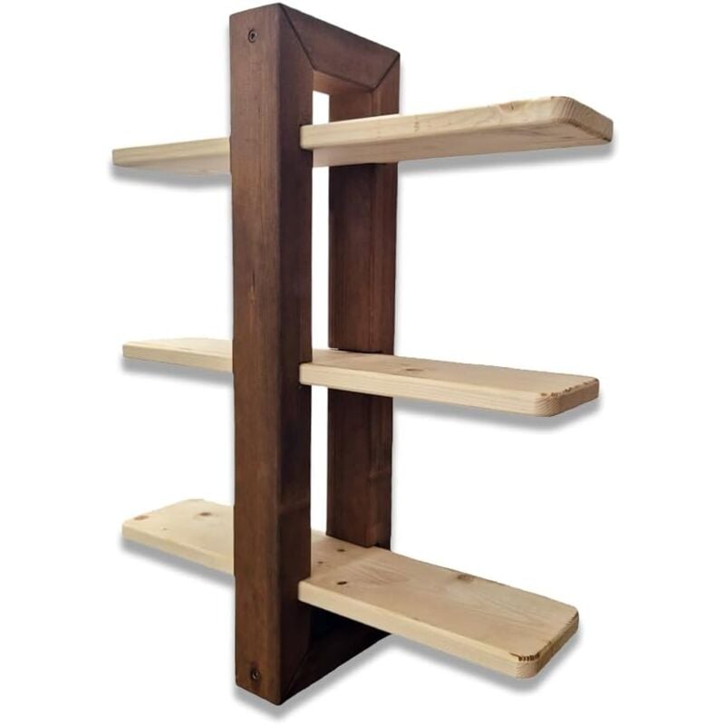 foto del prodotto sunwood mensola da parete in legno massello sospesa, a 3 ripiani scorrevoli, 48x12x59h cm, bicolor