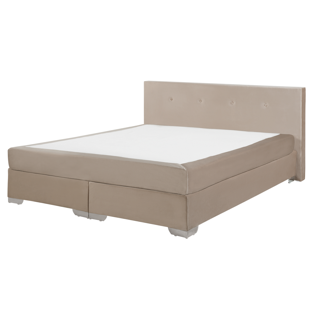 foto del prodotto super king divano letto in velluto beige con struttura imbottita da 180 cm con poggiatesta e materasso