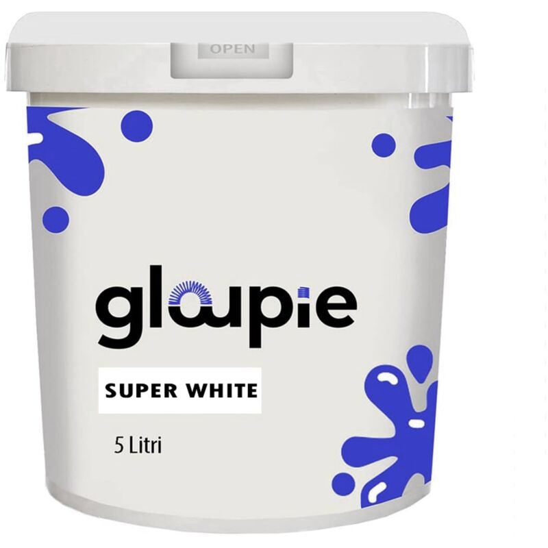 foto del prodotto super white pittura lavabile acrilica super coprente per pareti interne ed esterne, 5 litri, bianco, made in italy gloupie