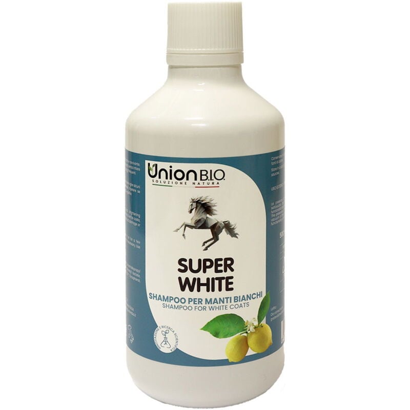 foto del prodotto super white shampoo delicato naturale ad azione sbiancante e ravvivante, ricco di estratti vegetali sinergici per cavalli 500 ml