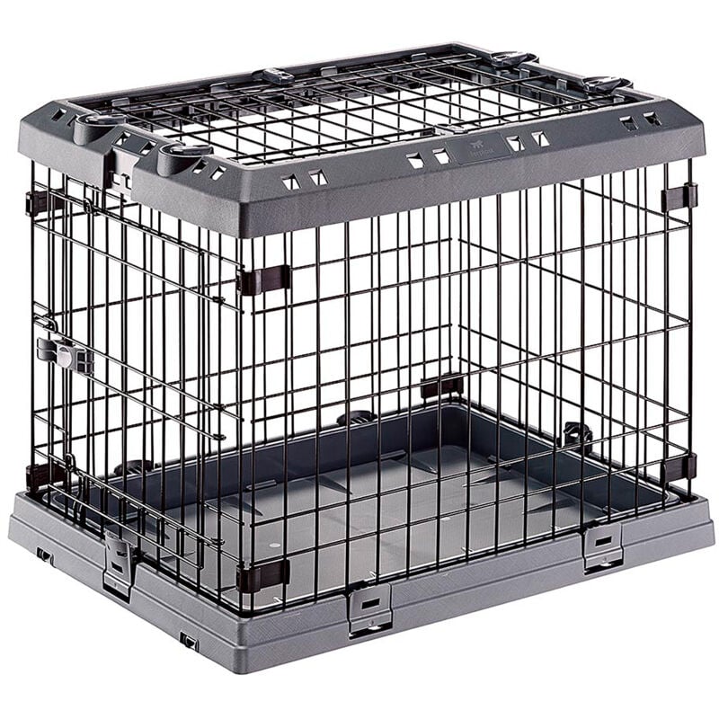 foto del prodotto superior box pieghevole per cani, con 2 o 3 aperture. varie misure.. variante 60 misure 62 x 47 x h 50 cm grigio ferplast