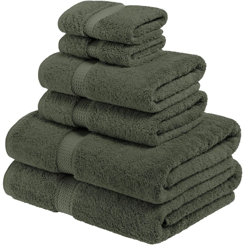 foto del prodotto superior set di asciugamani in cotone egiziano 900 grammi, 6 pezzi, verde foresta