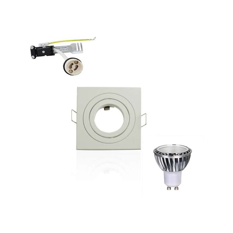 foto del prodotto superled kit spot led gu10 5w cob equivalente 50w quadrato dimmerabile regolabile bianco freddo 6000k supporto per faretto da incasso quadrato