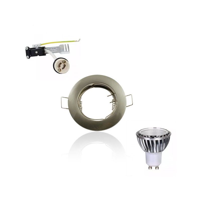 foto del prodotto superled led spot kit gu10 5w cob equivalente 50w bianco caldo 2700k foratura spazzolata fissa tonda 62mm sup 6001a