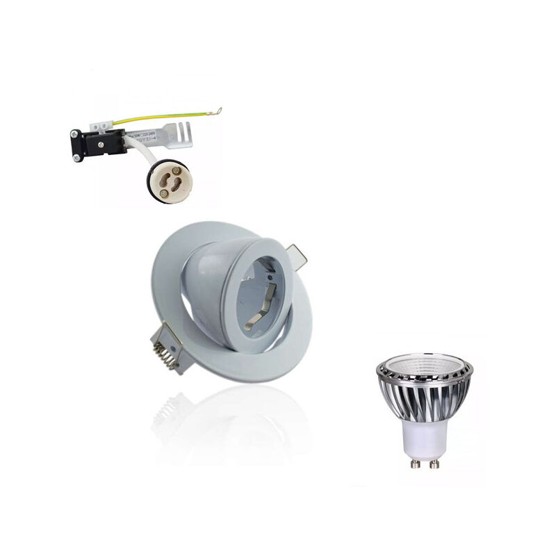 foto del prodotto superled led spot kit gu10 5w cob equivalente 50w dimmerabile foratura a chiocciola bianca 90mm sup 6003b blanc neutro 4000k