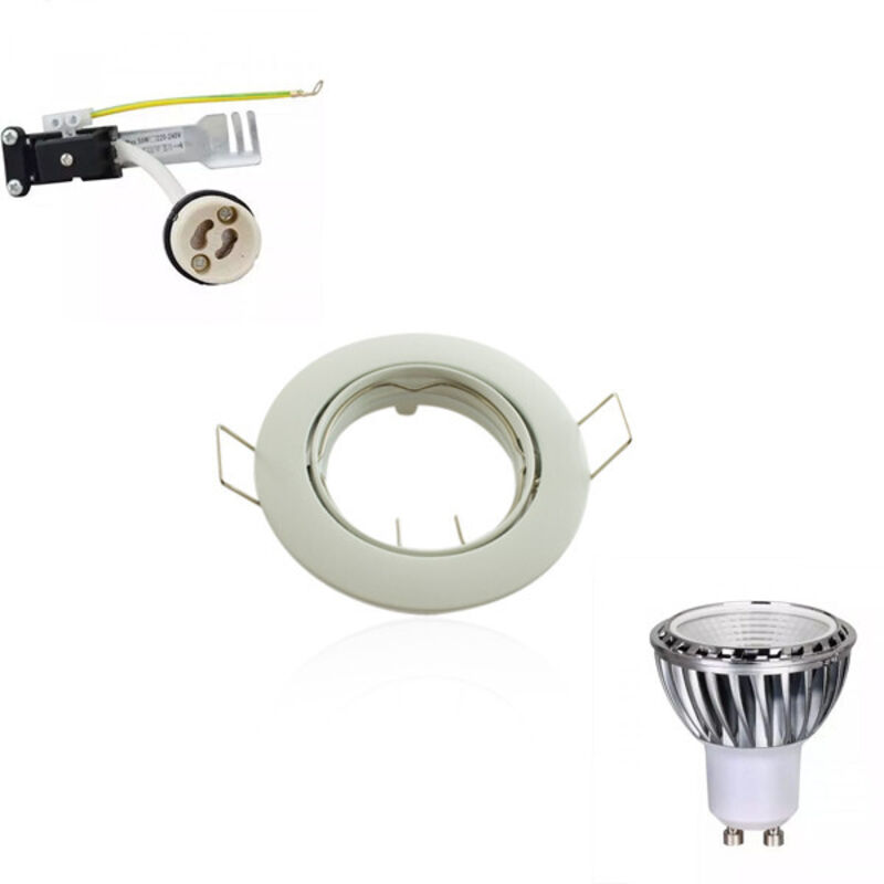 foto del prodotto superled led spot kit gu10 5w cob equivalente 50w dimmerabile foratura bianca rotonda regolabile 74mm sup 6002b bianco freddo 5000k