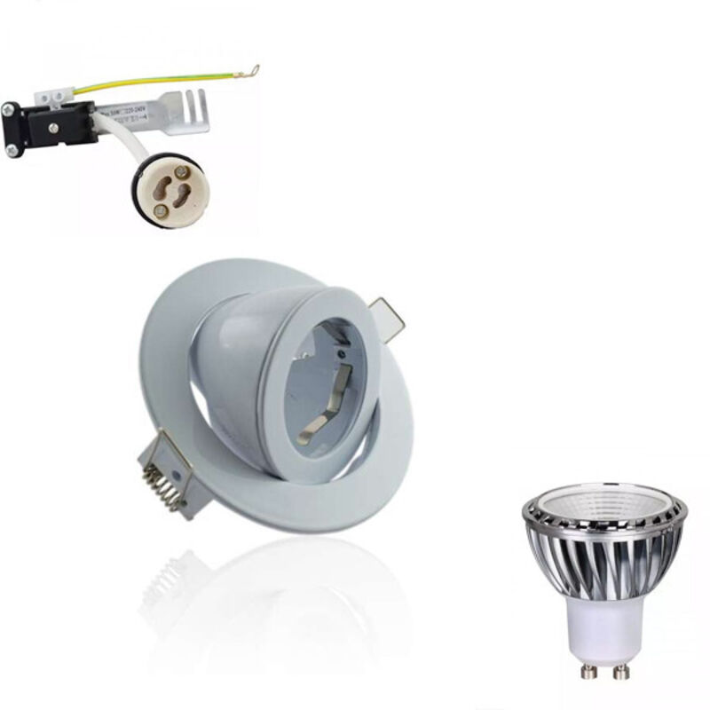 foto del prodotto superled led spot kit gu10 5w cob equivalente 50w dimmerabile foratura in alluminio regolabile quadrata interna rotonda 68mm sup 6033a bianco