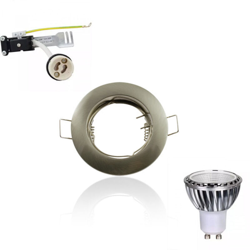 foto del prodotto superled led spot kit gu10 5w cob equivalente 50w dimmerabile foratura spazzolata fissa tonda 62mm sup 6001a bianco freddo 5000k