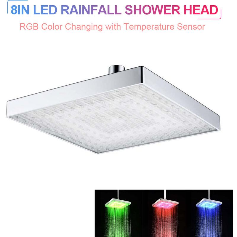 foto del prodotto superseller soffione doccia quadrato a led, soffione doccia a pioggia, sensore di temperatura con cambio colore automatico, soffione doccia per