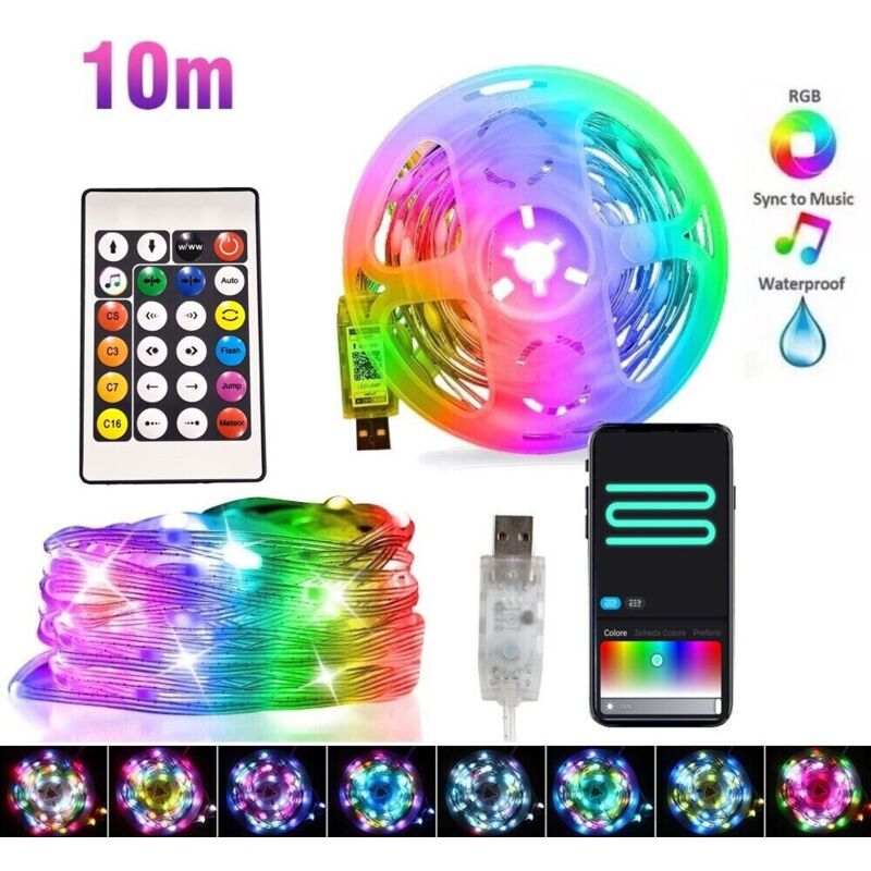 foto del prodotto superseller striscia led 10 metri bluetooth rgb smart 10m con telecomando app natale ip67